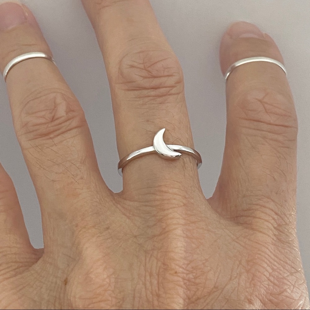 Silver Small Solid Small Crescent Moon Ring - image 8